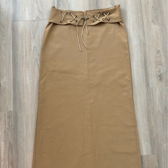 Vintage EFRECH ETTS Maxi Skirt size 9 in  Khaki with fringe belt - Picture 2 of 7